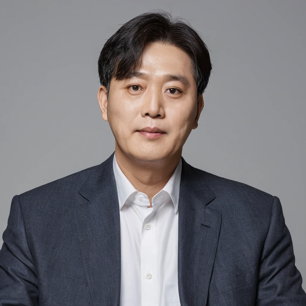 Middle aged Korean businessman holding glowing golf membership