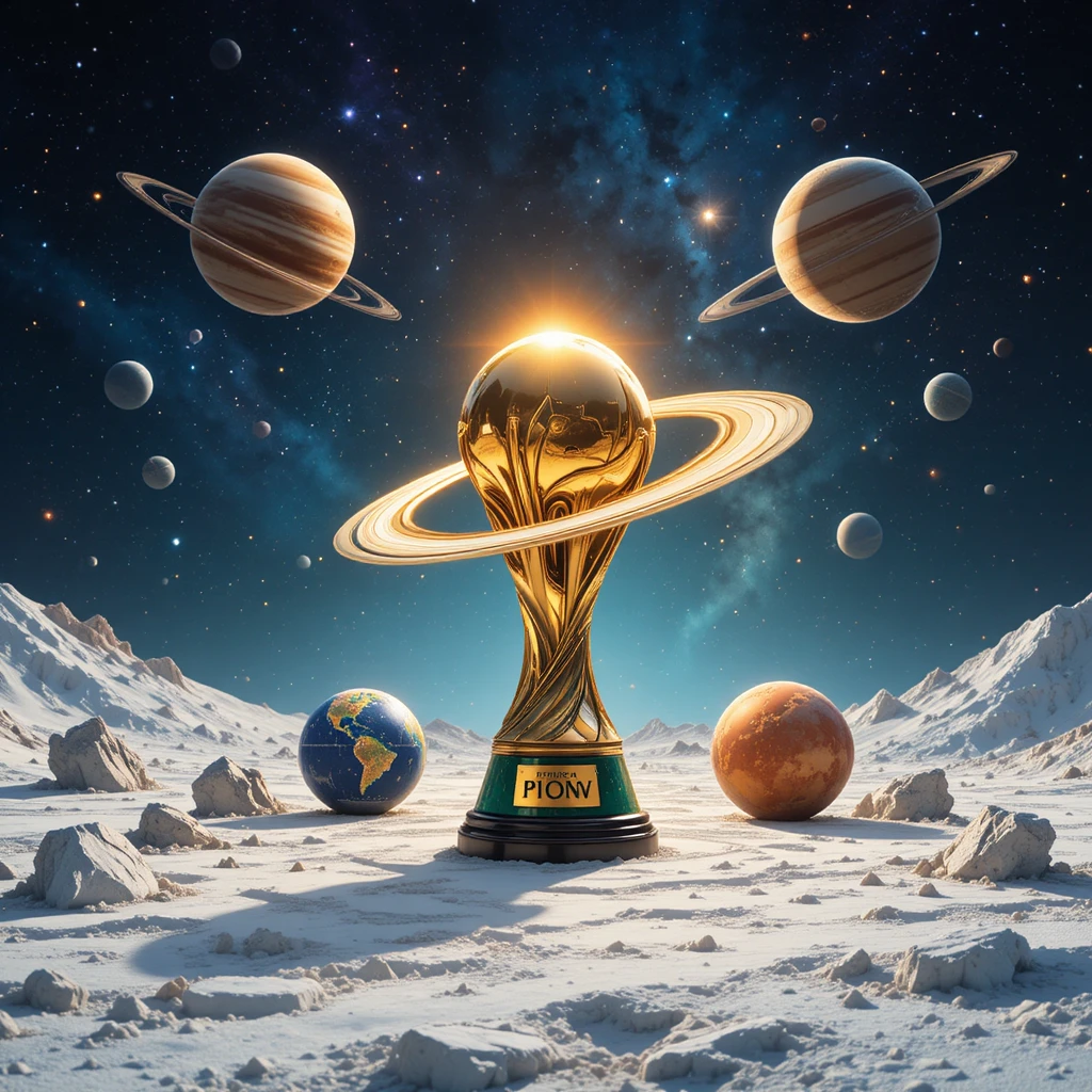 Trofeo della Coppa d’Africa che brilla tra i pianeti nello spazio