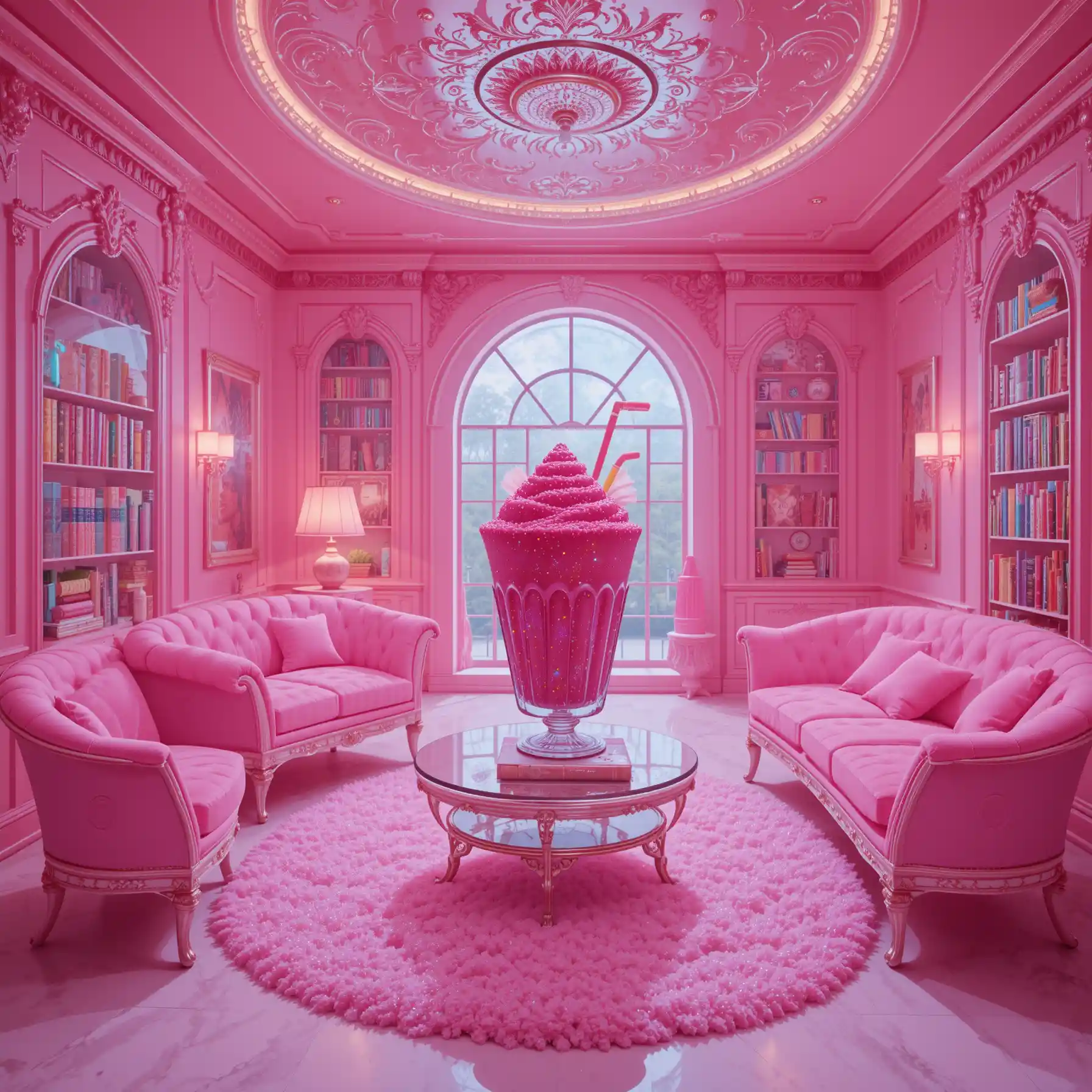 Playful Pink Dreamhouse Interior With Glitter And Milkshake