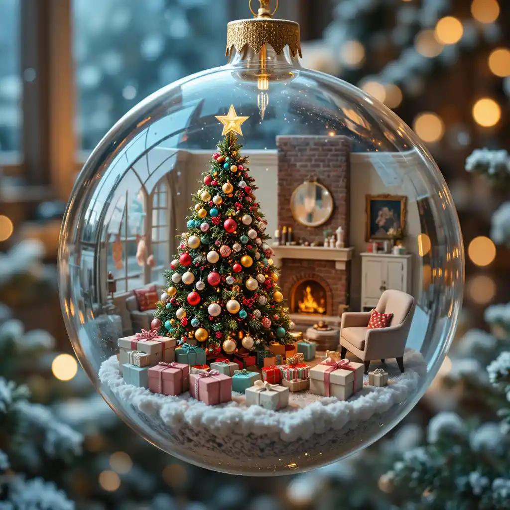 Glas-Weihnachtskugel mit winzigem Vintage-Wohnzimmer