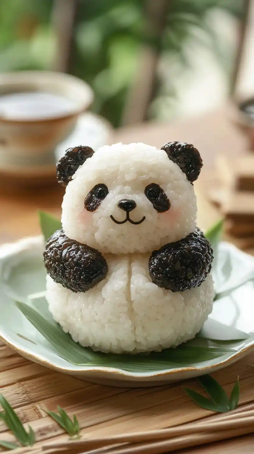 Realistischer Panda-Zongzi auf grüner Blättermatte