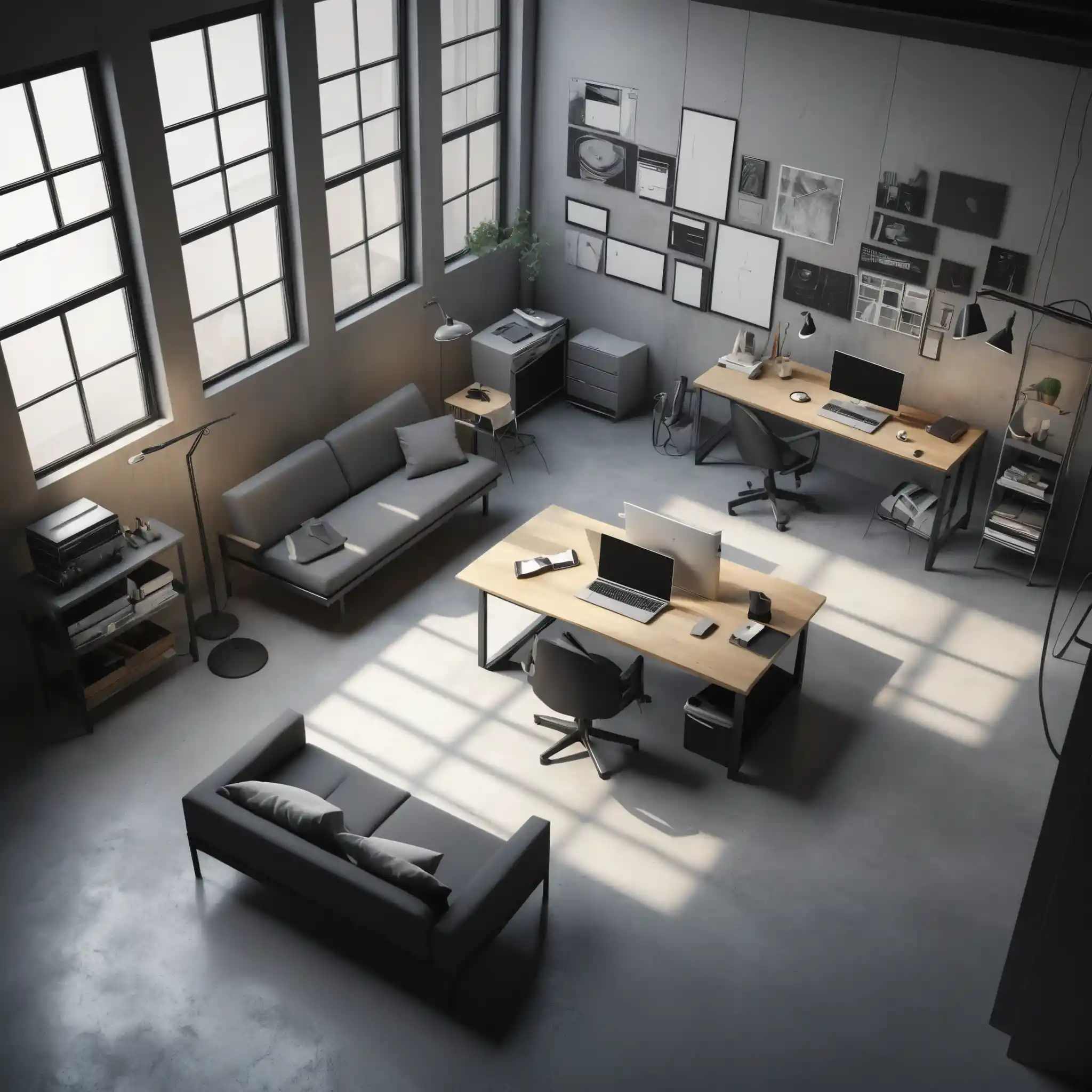 Studio minimaliste d’architecte avec table à dessin