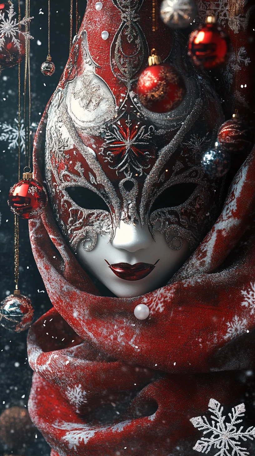 Mystical Christmas ornament mask with snowflake details