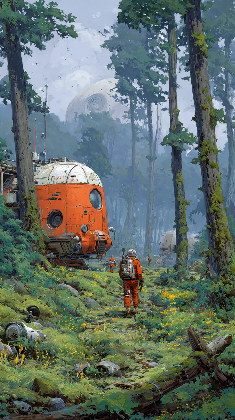 Explorers Journey Across Alien Worlds Of Nature And Machines