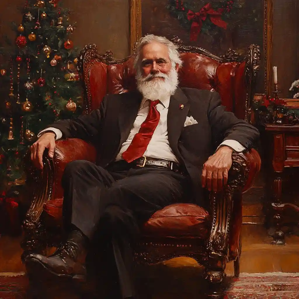 Père Noël assis dans un élégant salon de Noël
