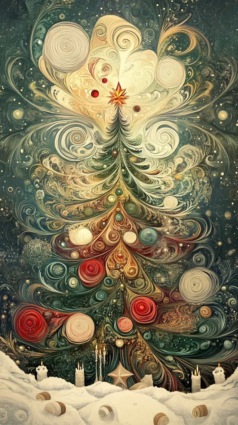 Playful rabbit with calligraphic Christmas tree and snow