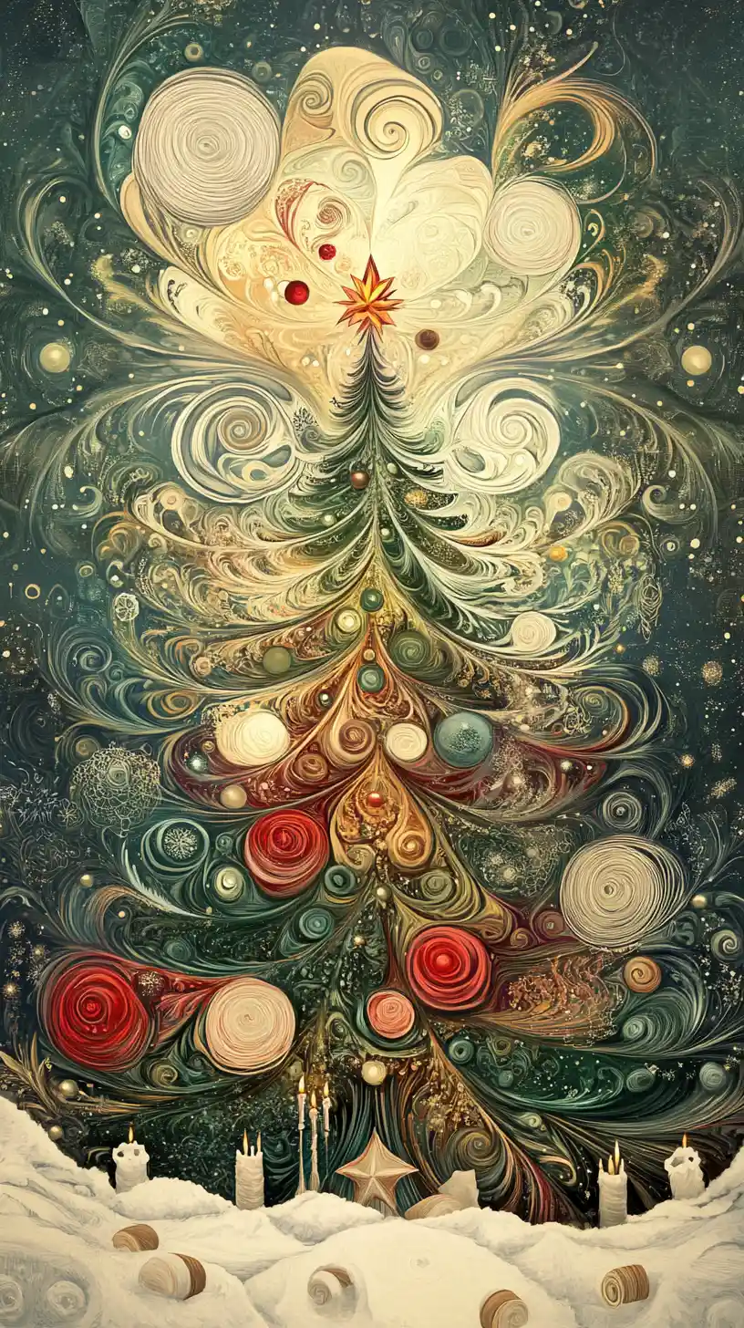 Playful rabbit with calligraphic Christmas tree and snow