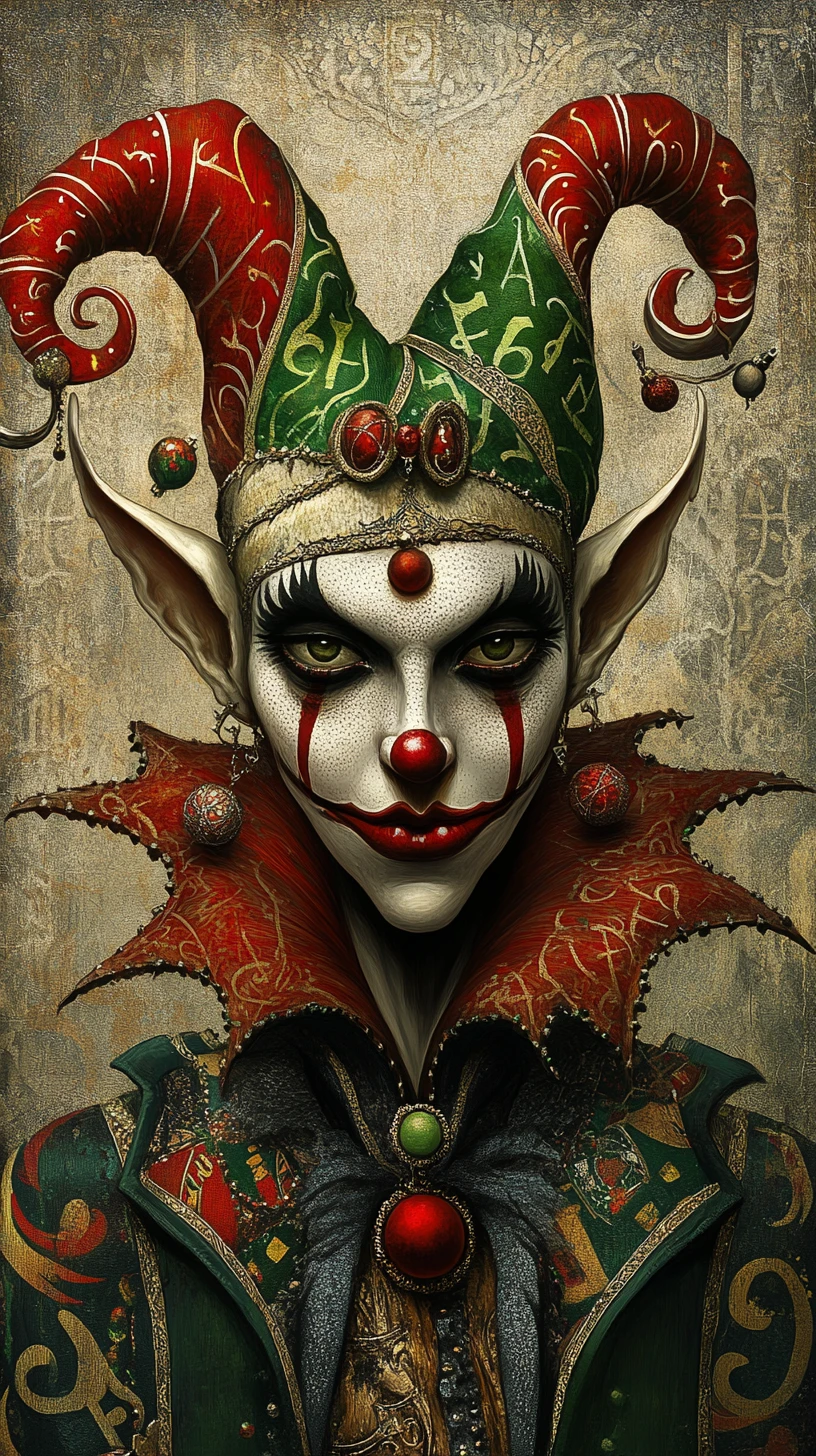 Surreal court jester in a dark fantastical world