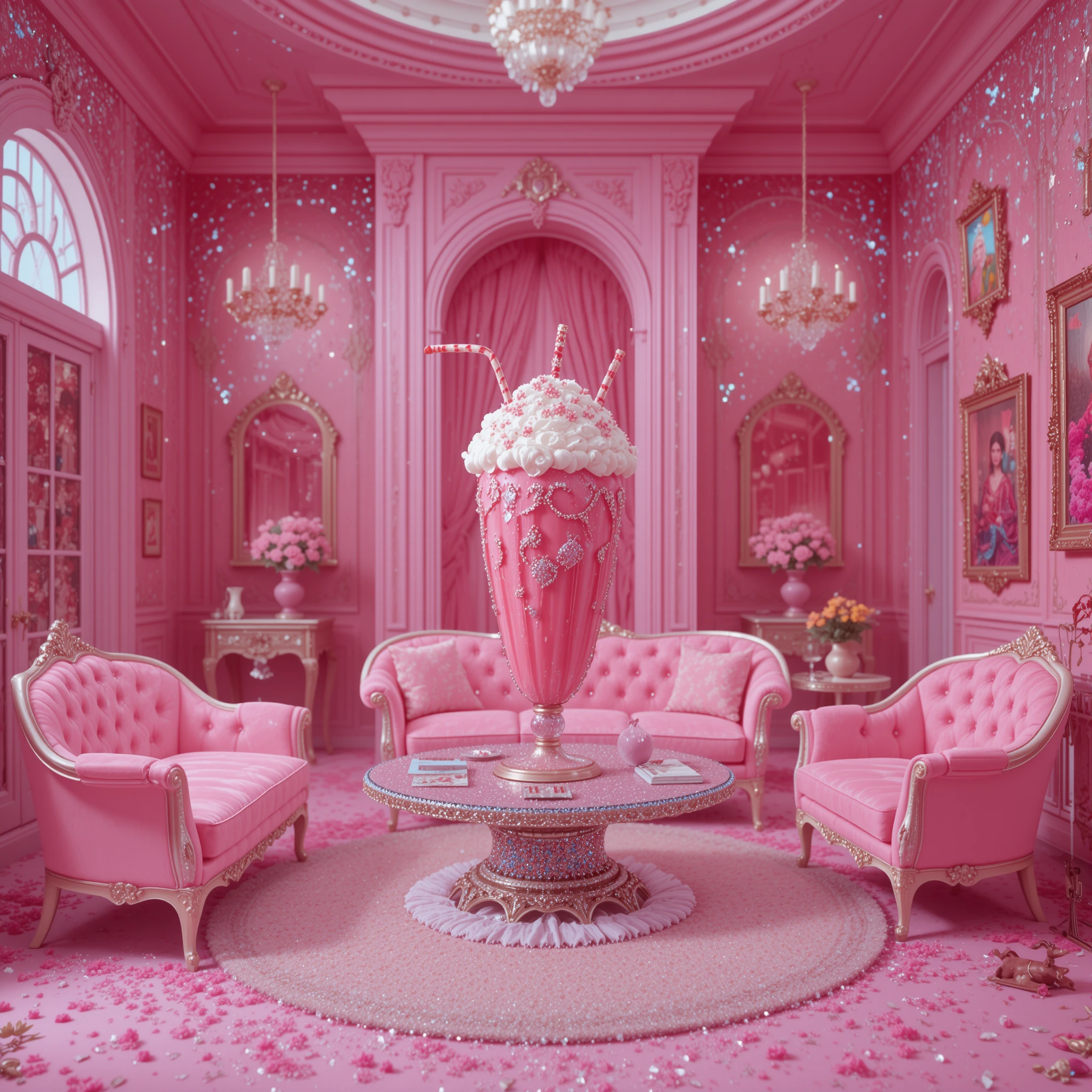 Interni di Casa da Sogno Rosa e Giocosa con Glitter e Milkshake
