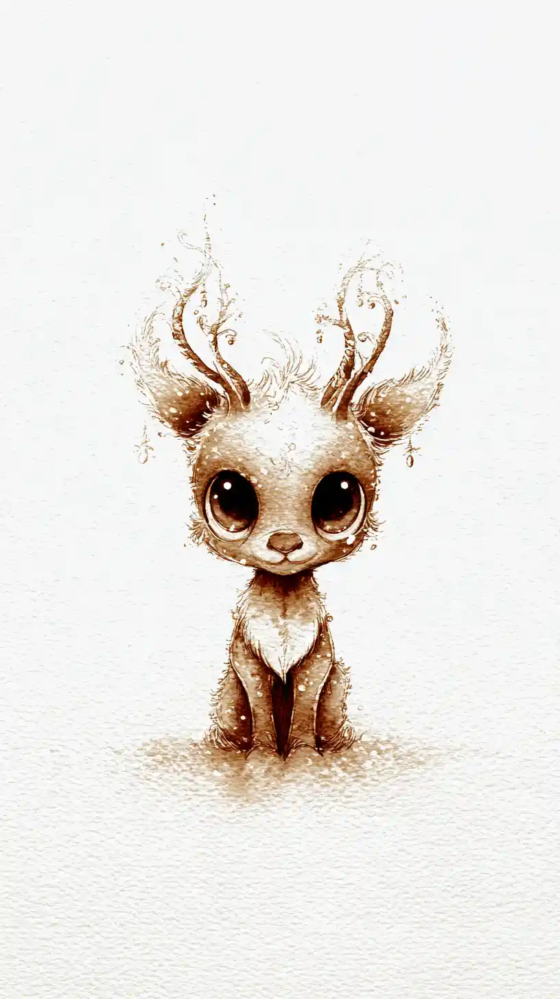 Whimsical Watercolor Christmas Reindeer With Shining Eyes