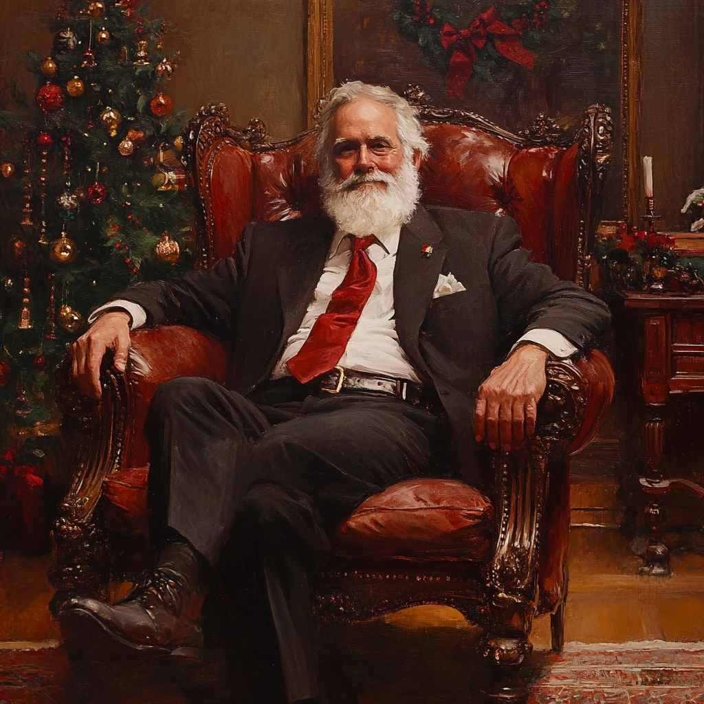 Babbo Natale seduto in un elegante salotto di Natale