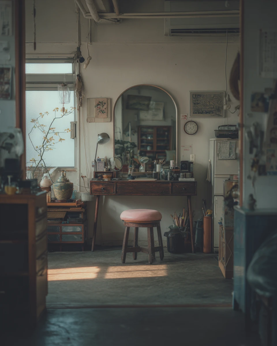 Woman in a quiet Tokyo home with subtly drifting objects