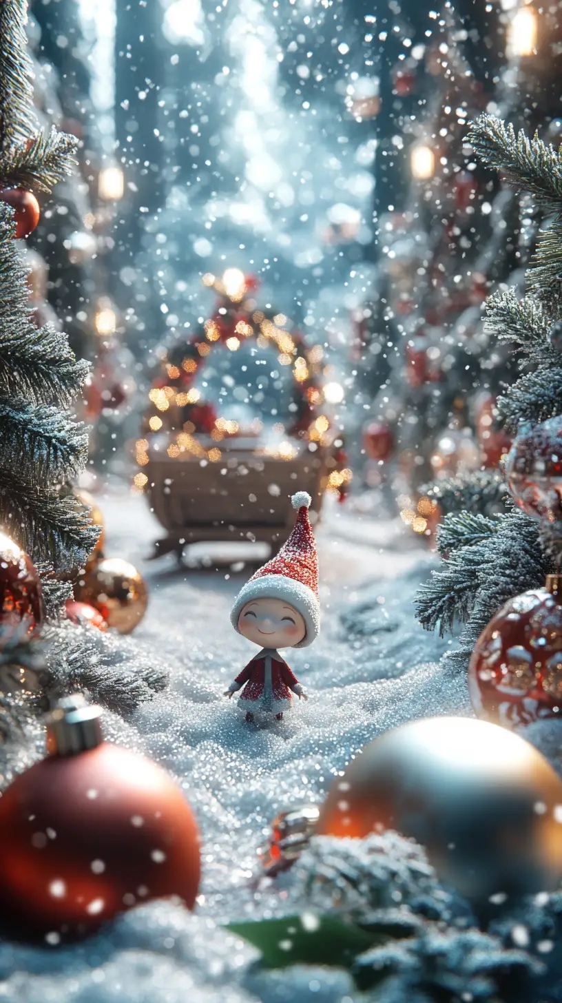 Whimsical Elf In A Snowy Christmas Wonderland Scene
