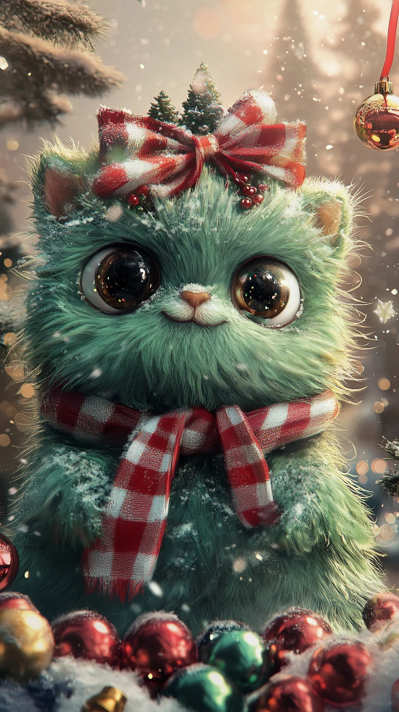 Whimsical Green Creature Dressed As A Christmas Tree
