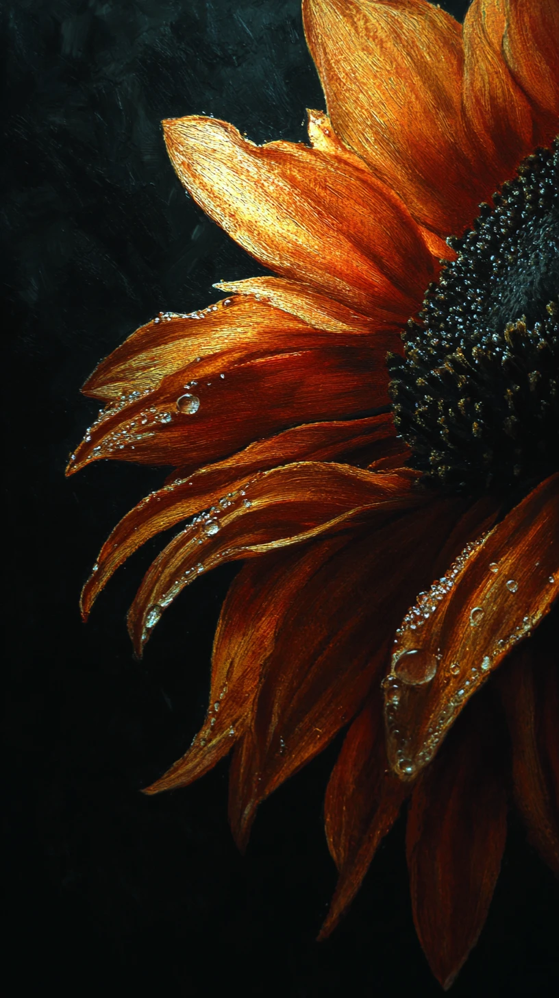 Gros plan d’une peinture de tournesol brillant doucement au clair de lune