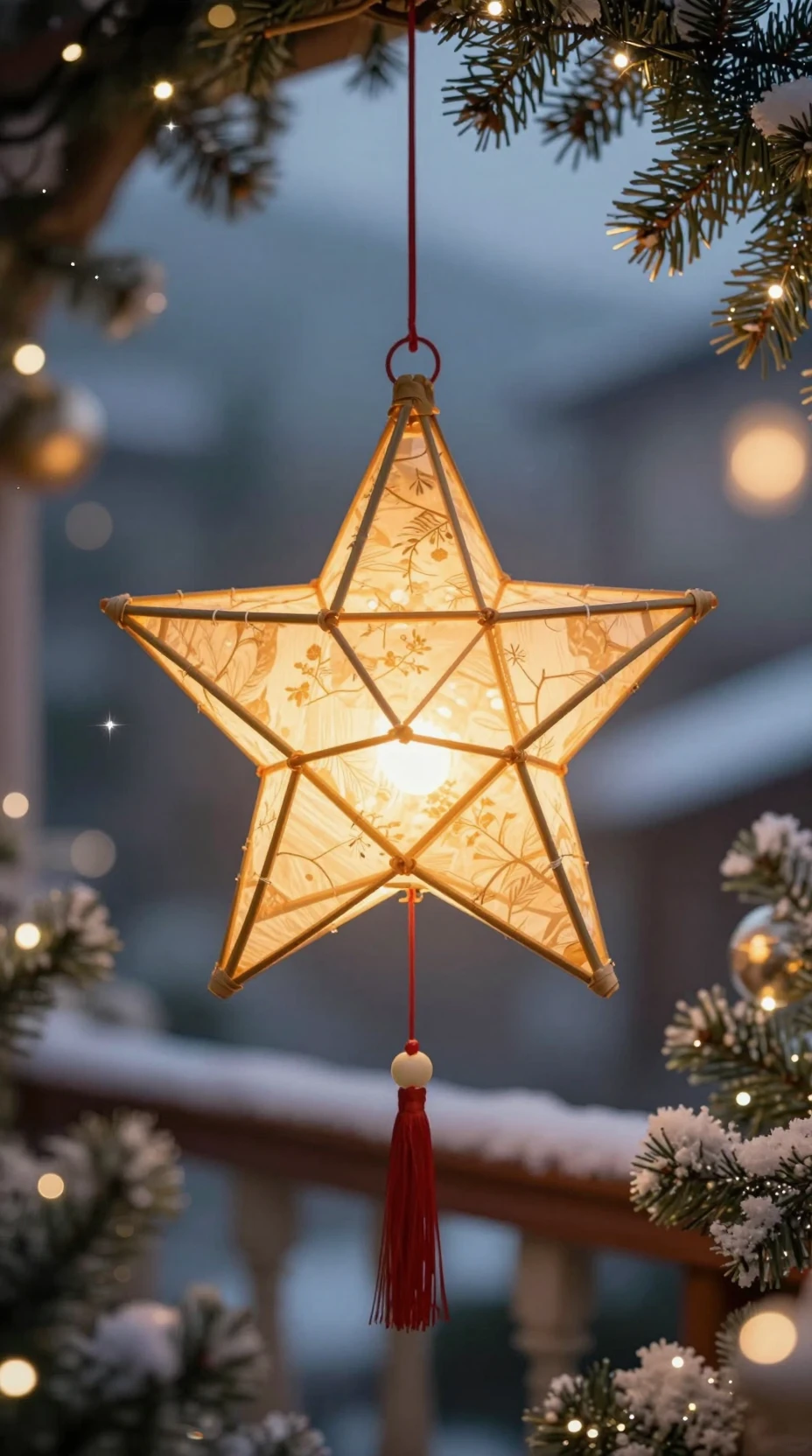 Lanterna filipina tradicional em forma de estrela em uma varanda festiva