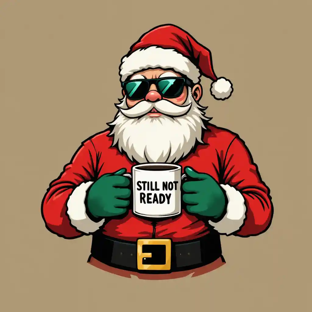 Dessin de Père Noël Cool avec Tasse de Café Sarcastique