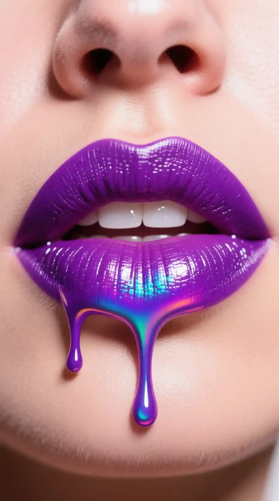 Close up 3D illustration of melting royal purple lips