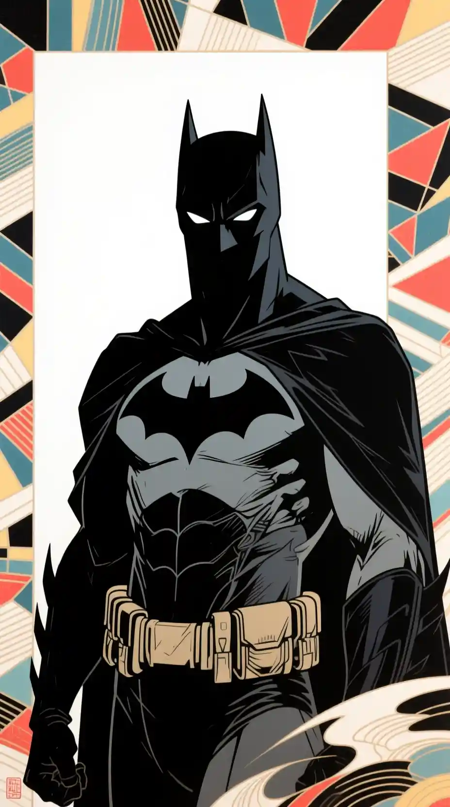 Ukiyo e inspired abstract silhouette portrait of a dark hero