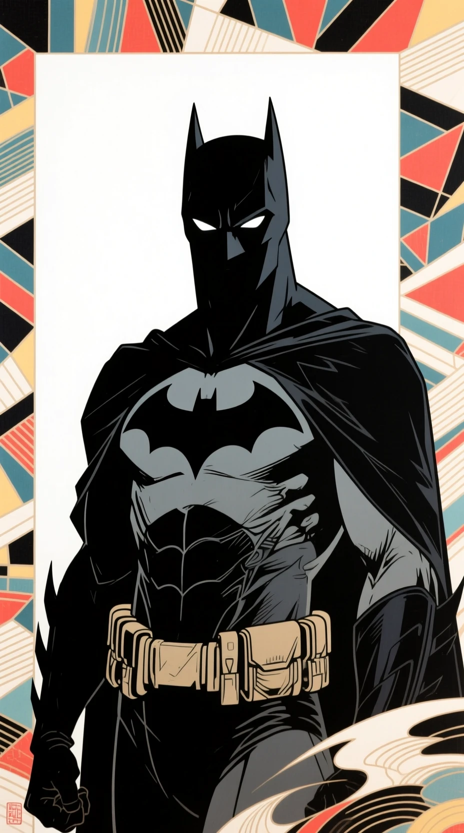 Ukiyo e inspired abstract silhouette portrait of a dark hero