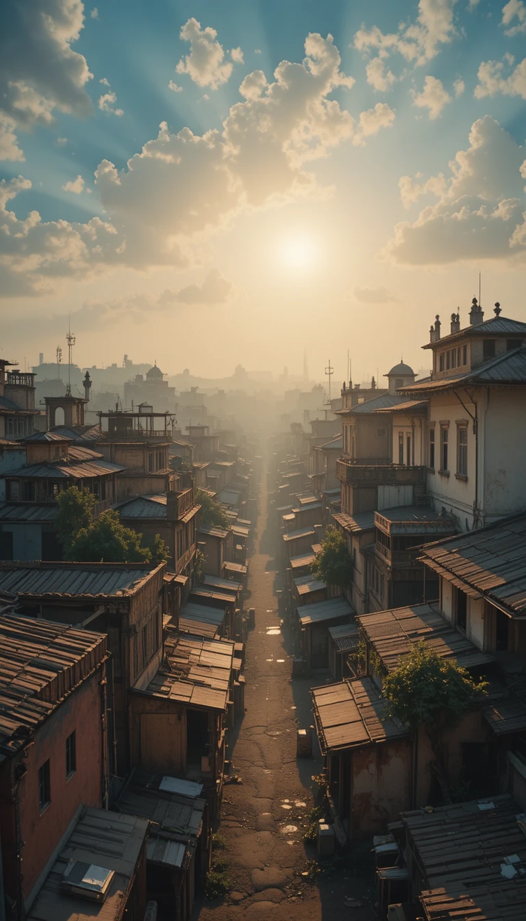 柔和晨光中的寧靜印度城市屋頂風景