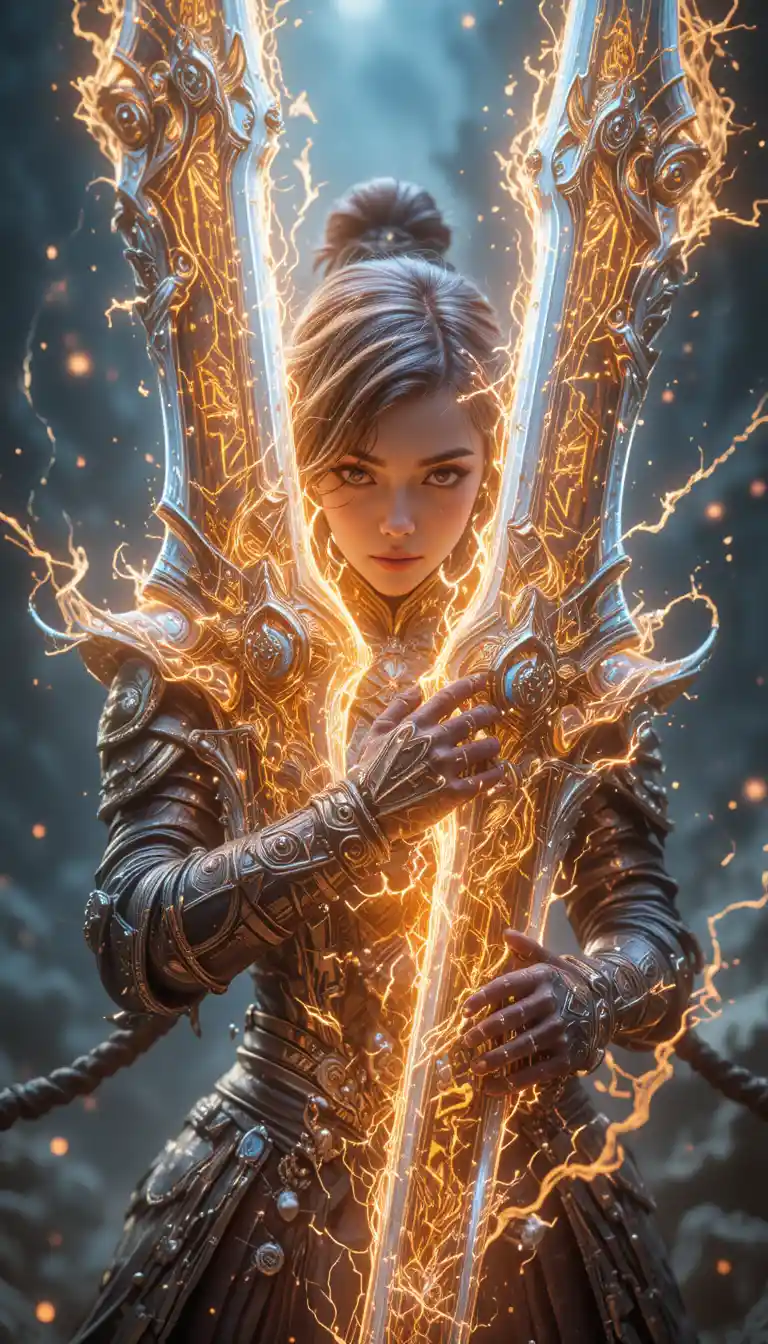 Tiger themed fantasy blades crackling with magical energy