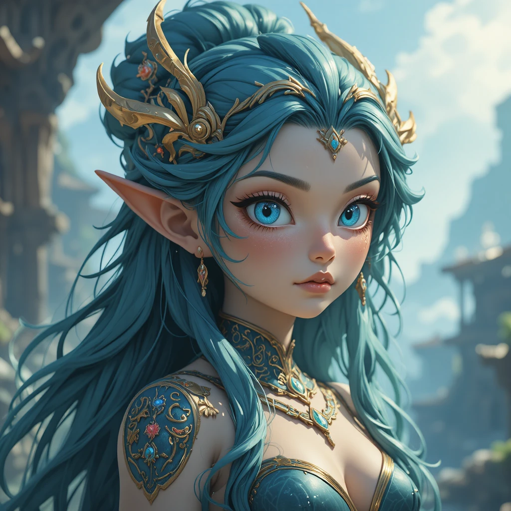 Jovem princesa sereia do oceano em um mundo inspirado em Wakfu