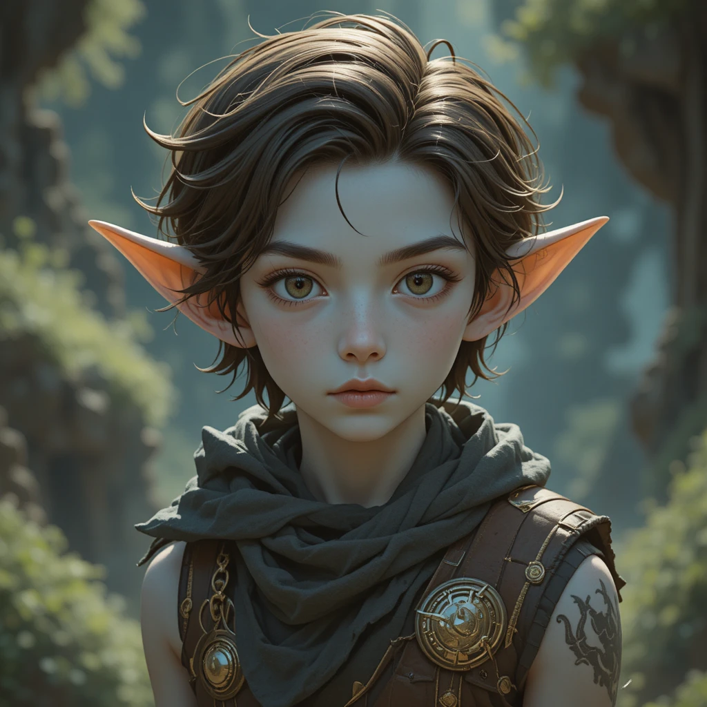 Ragazzo fantasy di dodici anni con pelle chiara e occhi dorati