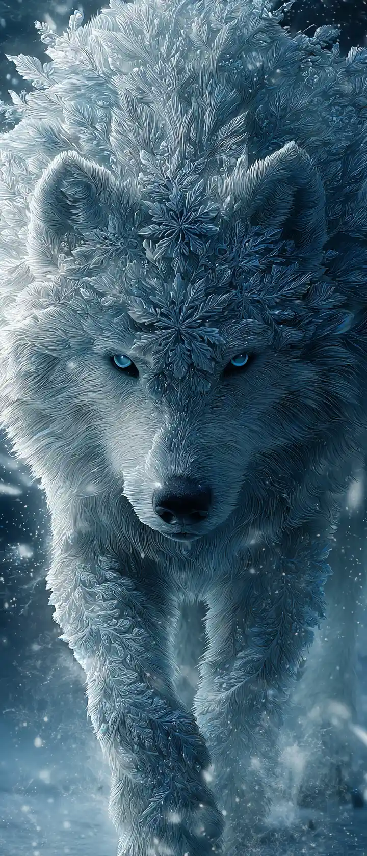 Snowflake Wolf Creature On A Frozen Bioluminescent Tundra