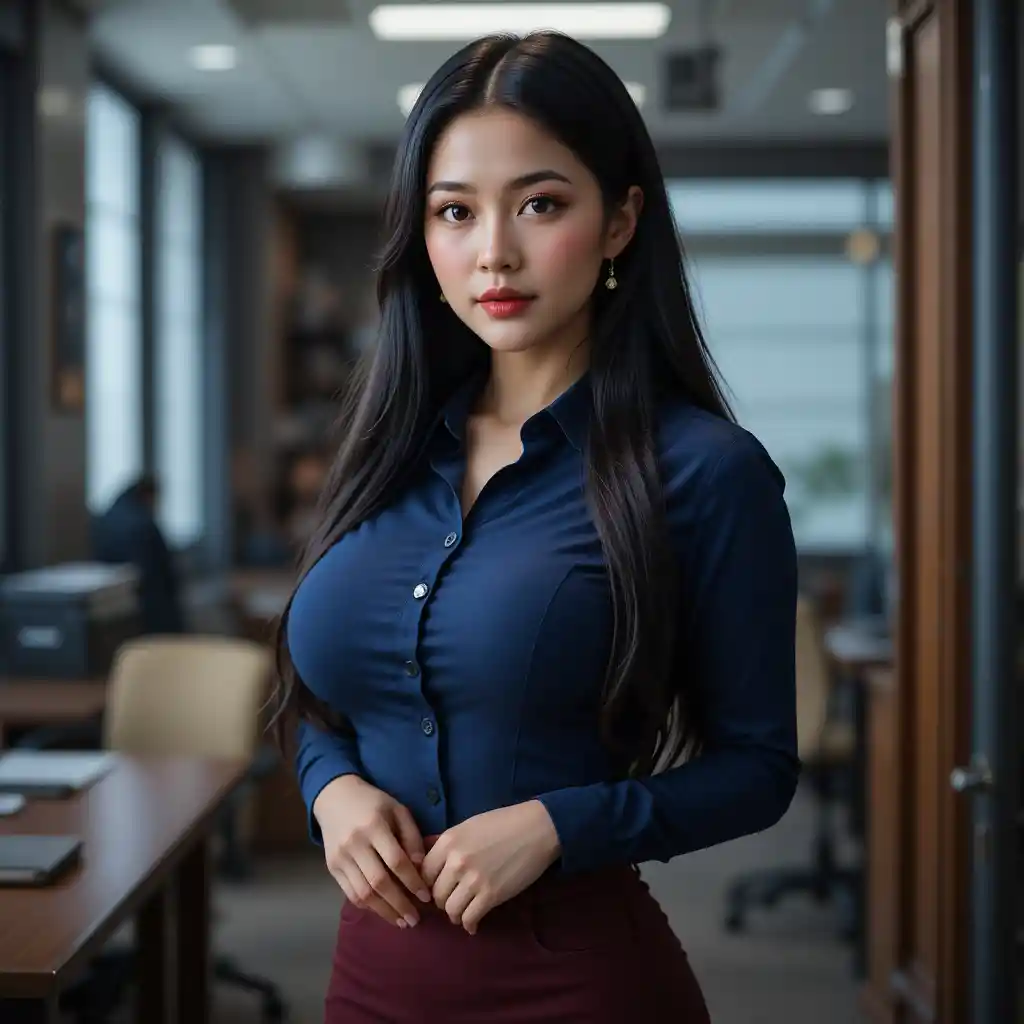 Elegant young woman standing confidently in modern office