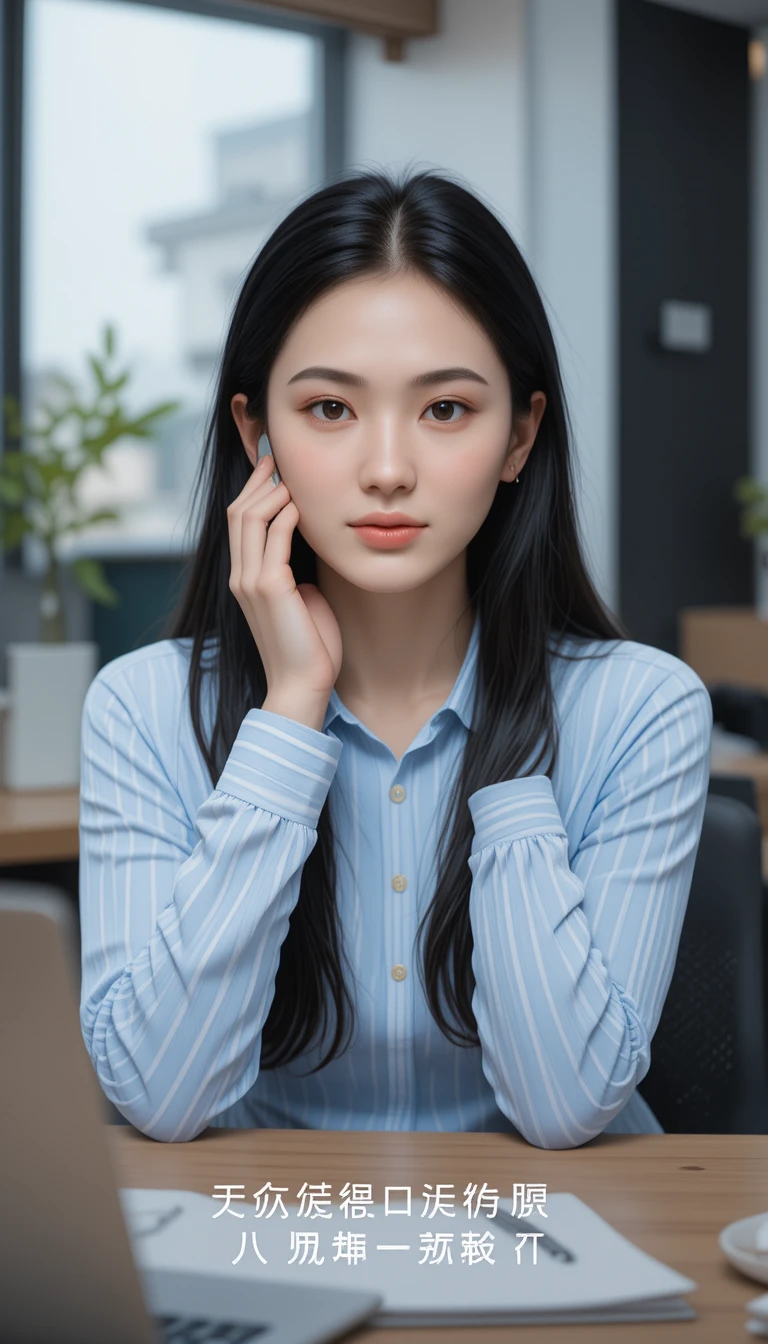 Young woman on phone in modern office setting