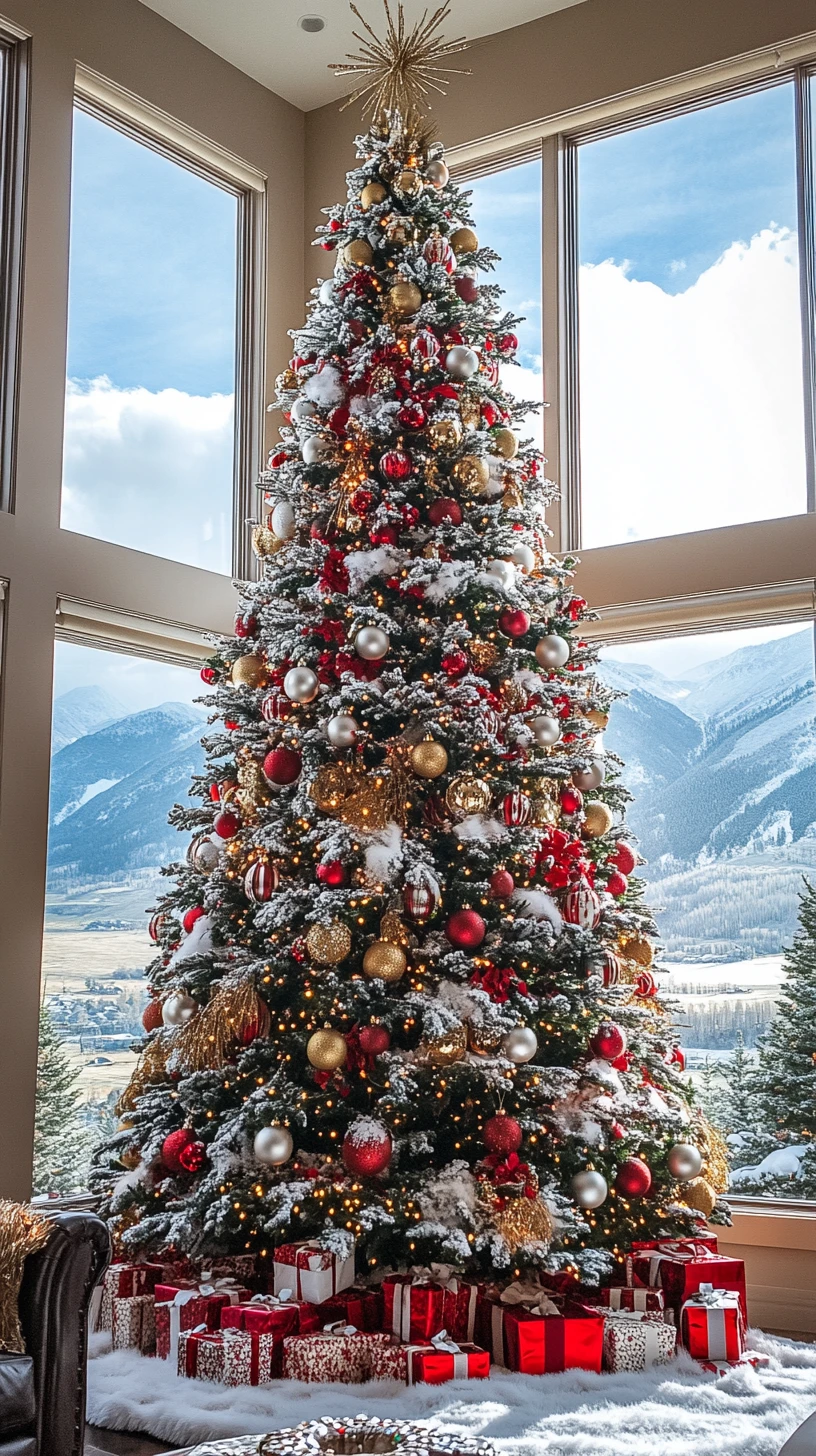 Elegant Christmas tree in a luxury living room window