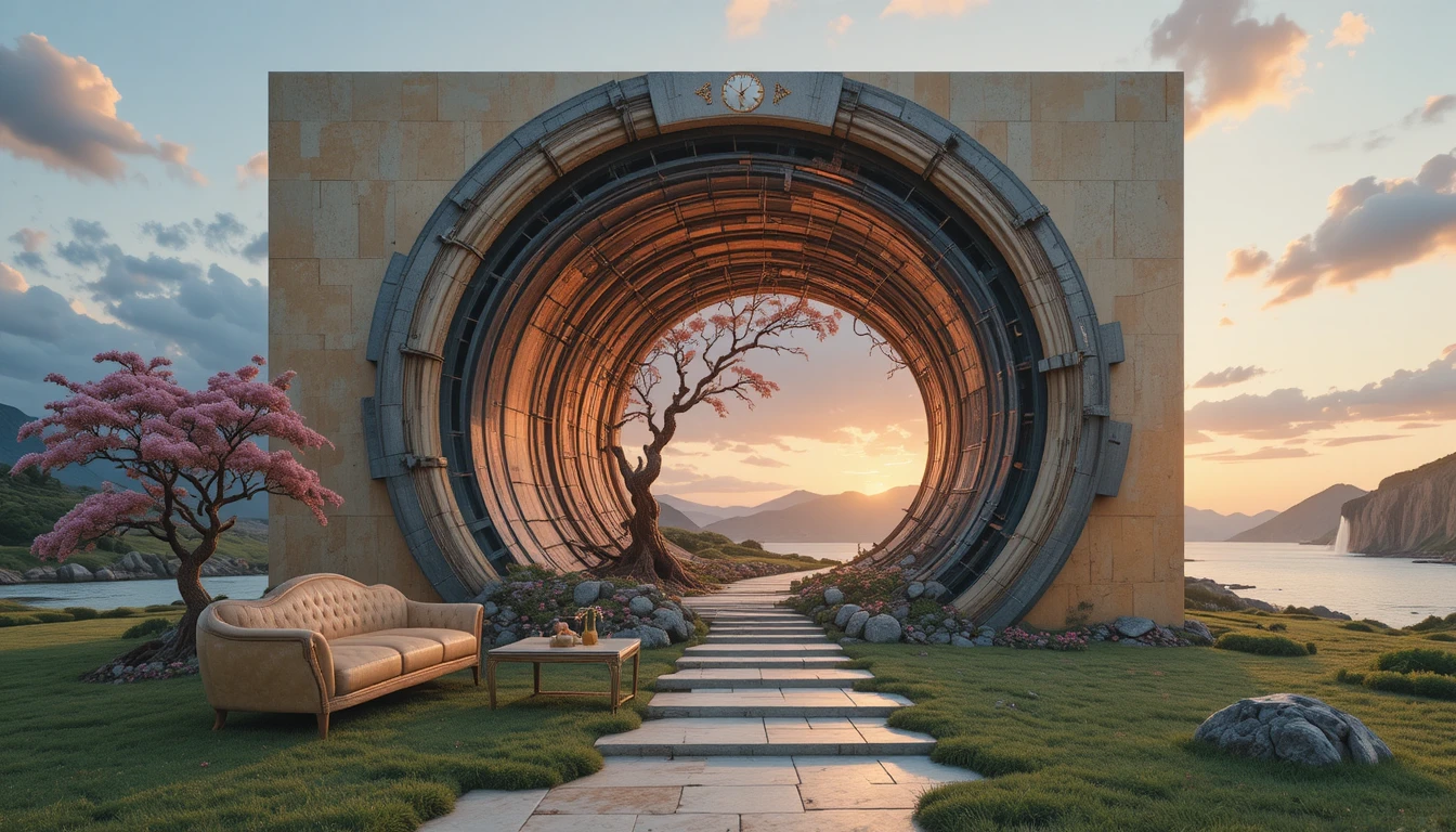 Surrealer Spiralturm erhebt sich in einer kosmischen Dämmerungslandschaft