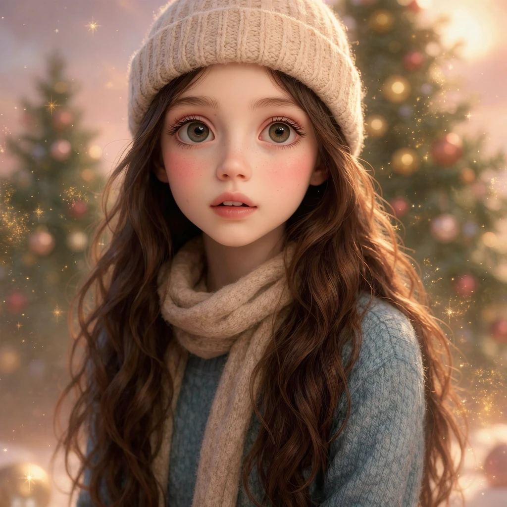 Fille d’Hiver Rêveuse au Halo Magique de Noël
