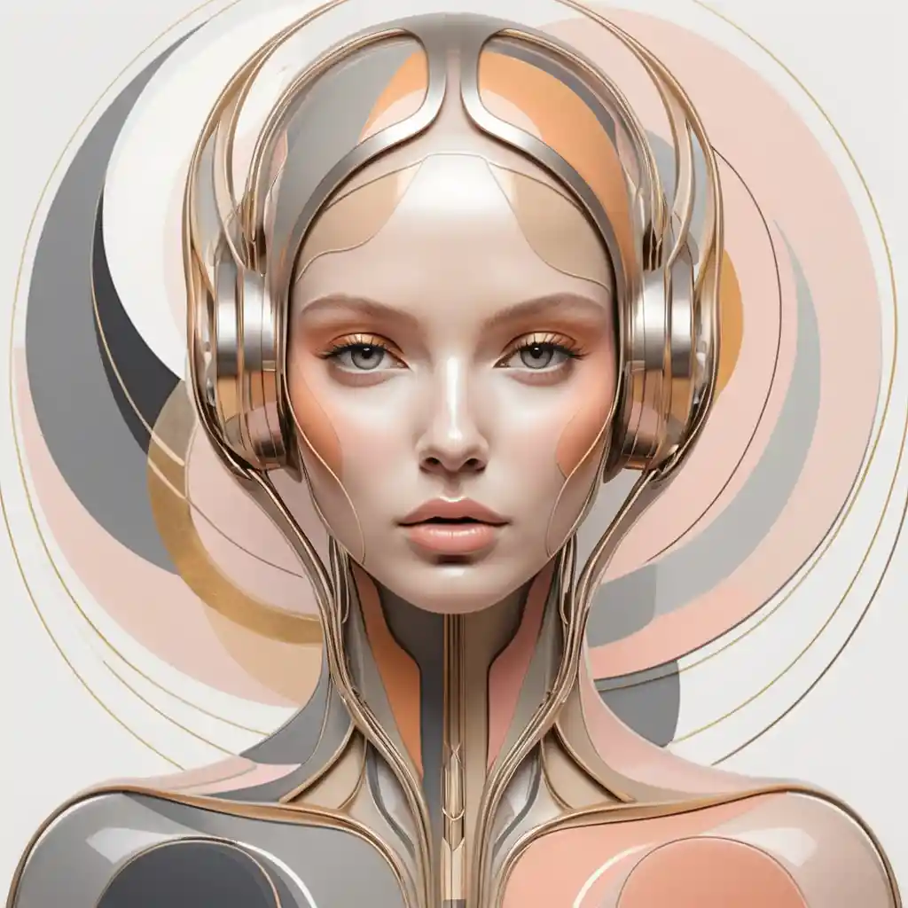 Abstract feminine form in soft beige and golden tones