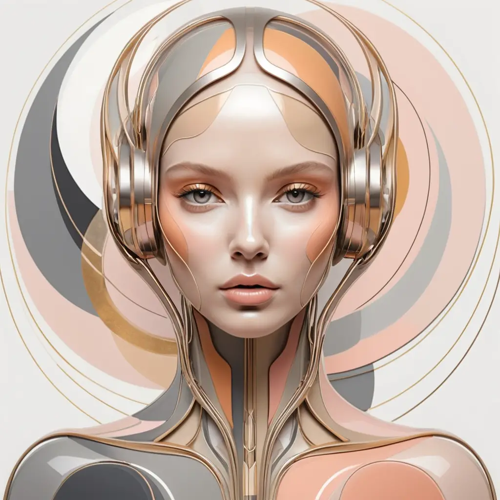 Abstract feminine form in soft beige and golden tones