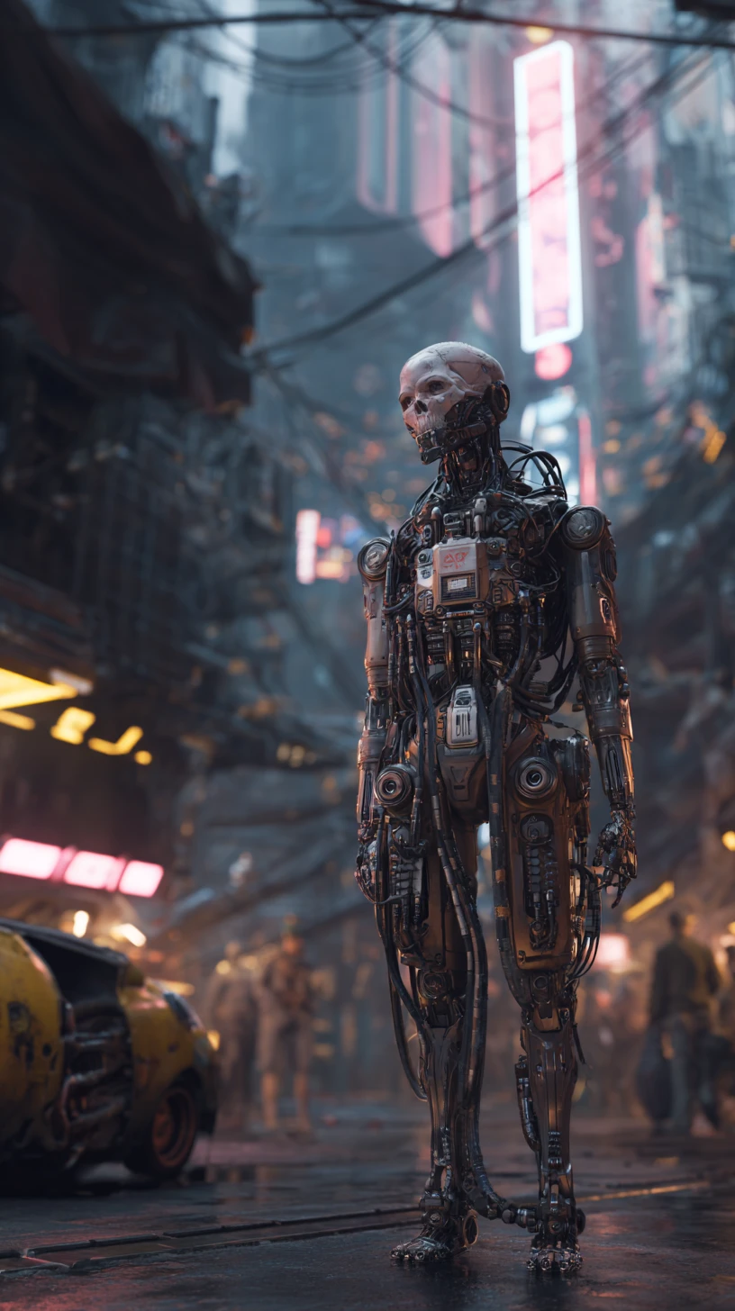 Full body cyberpunk cyborg in heavy tactical armor