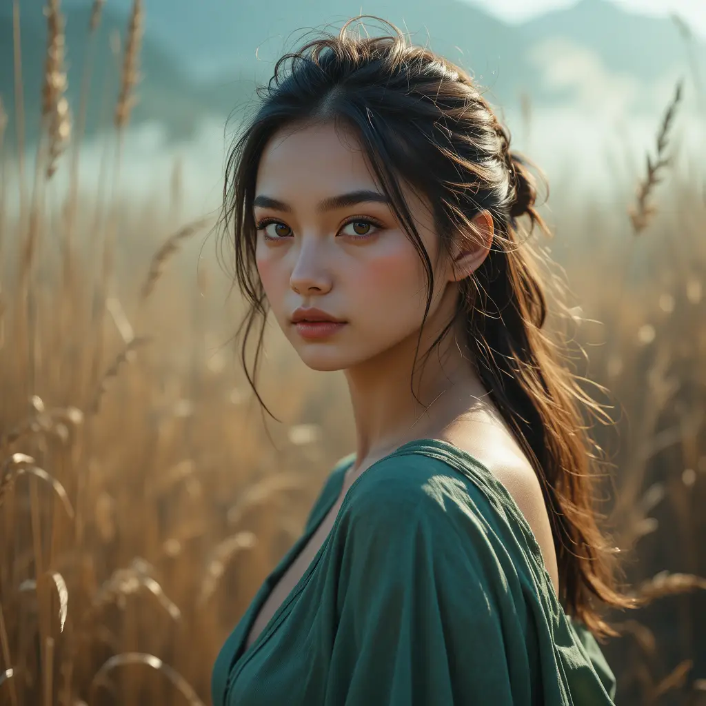 Young woman portrait in soft outdoor natural light