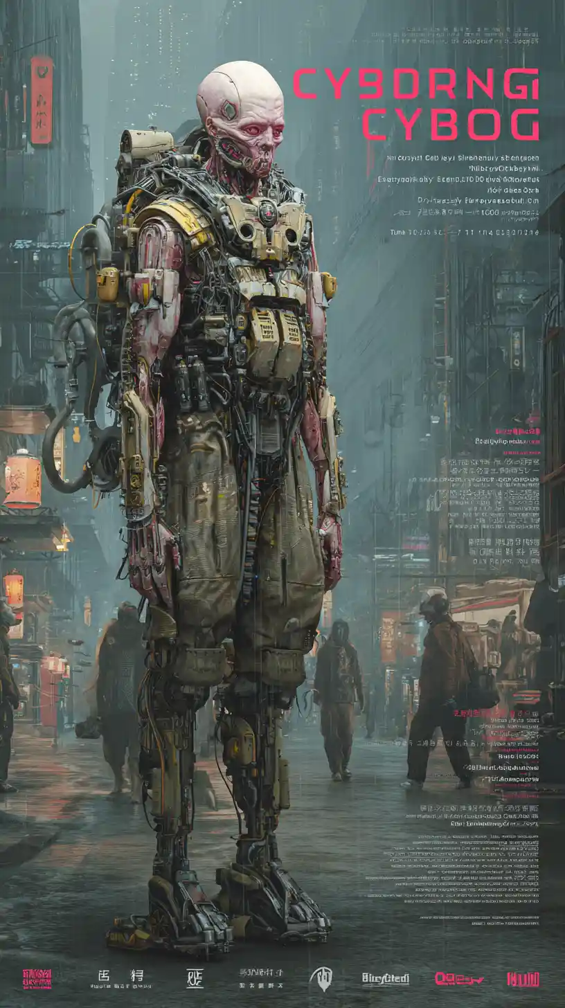 Menacing humanoid cyborg in heavy tactical armor