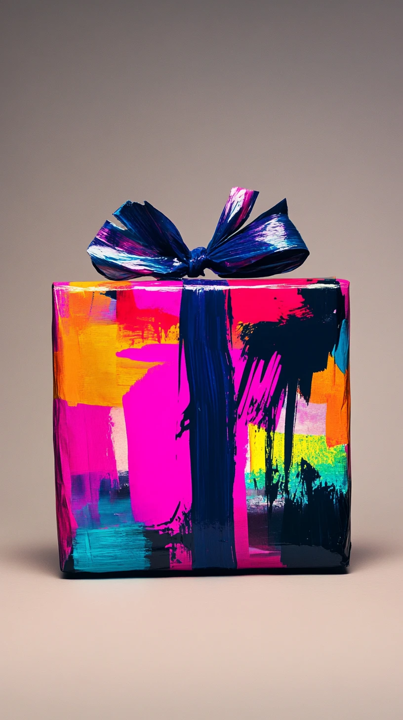 Colorful gift box with a thin uneven decorative bow