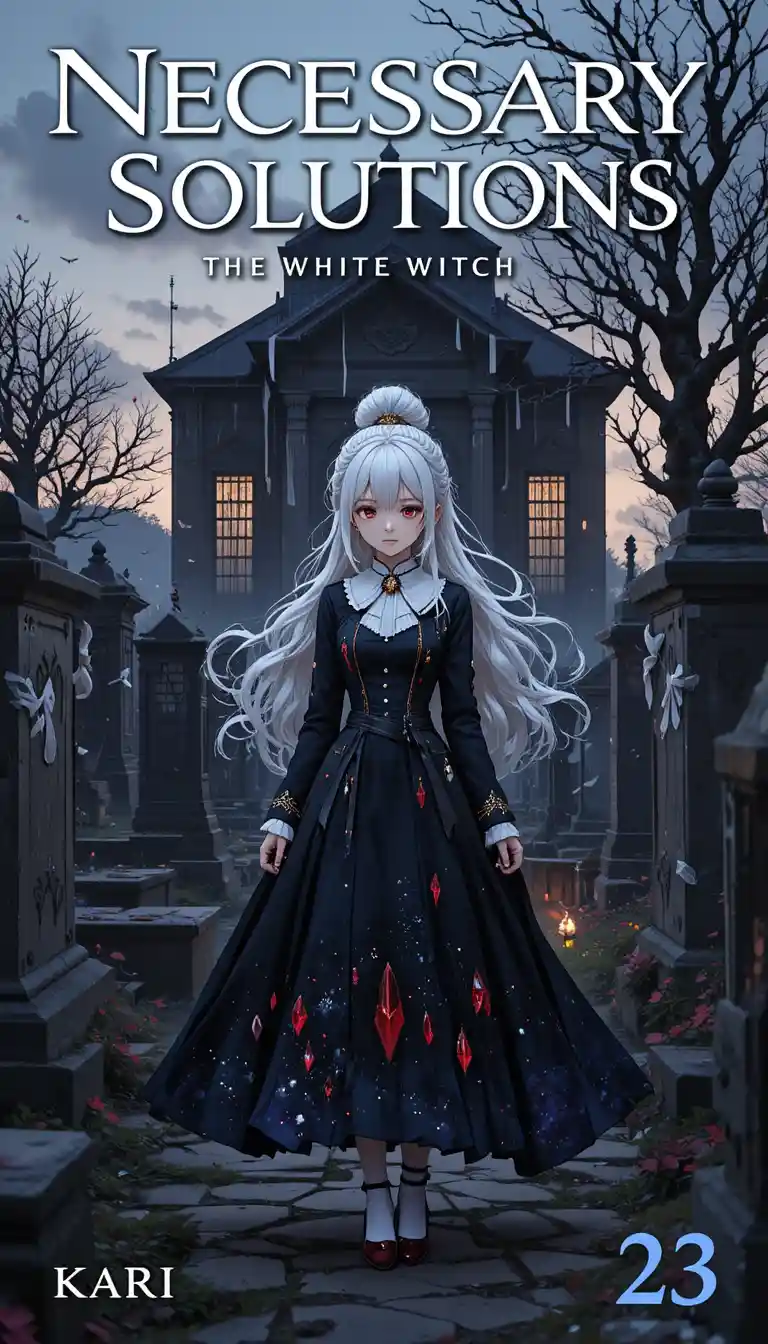 Fille d’anime aux cheveux blancs dans un cimetière de dark fantasy