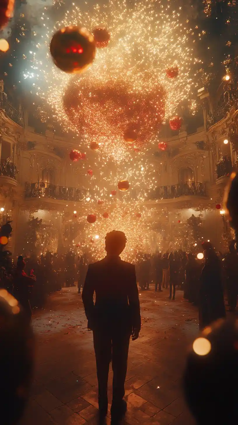 Surreal illusion scene with festive new years celebration