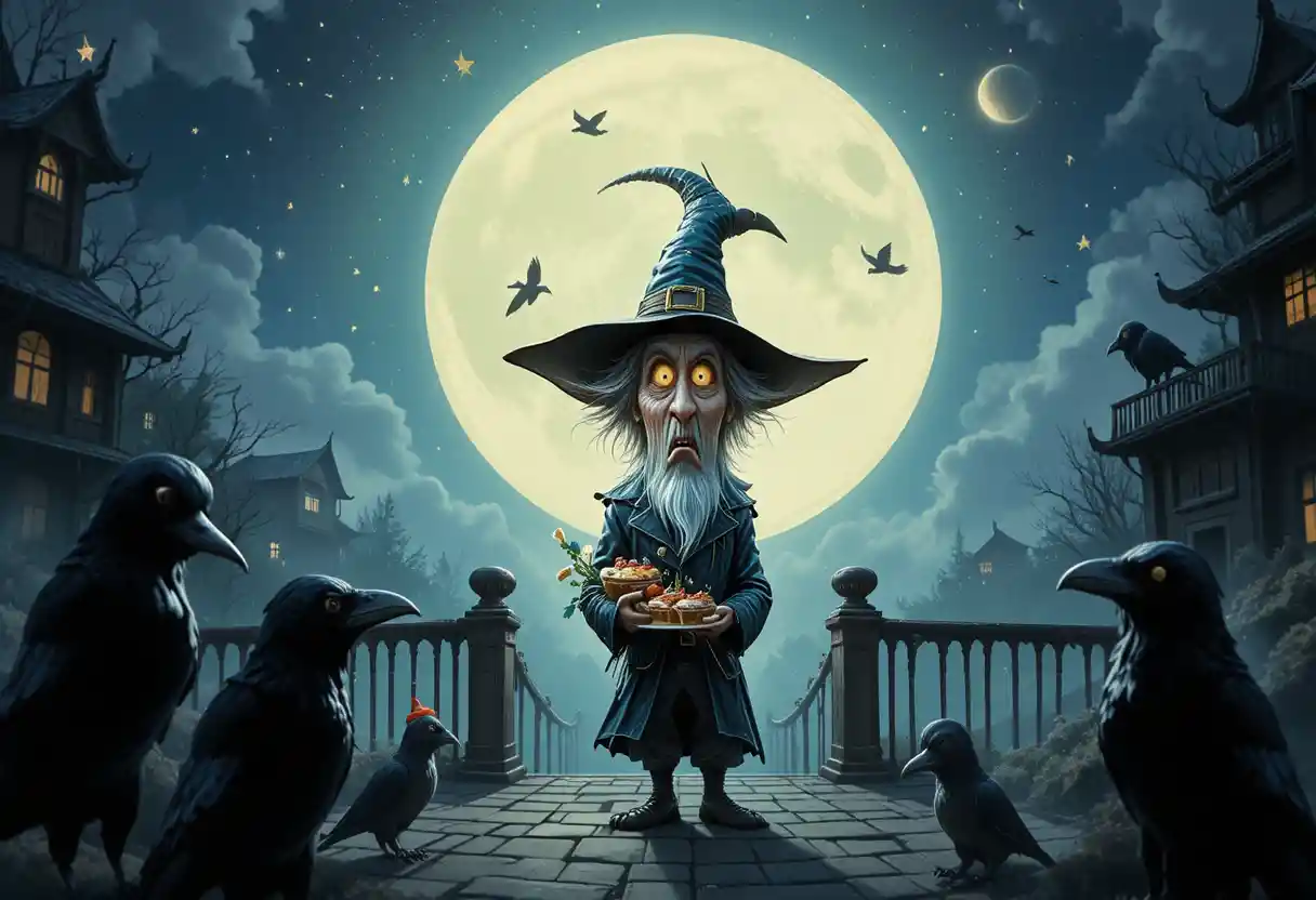 Farceur Devant une Porte Mystique sous la Pleine Lune