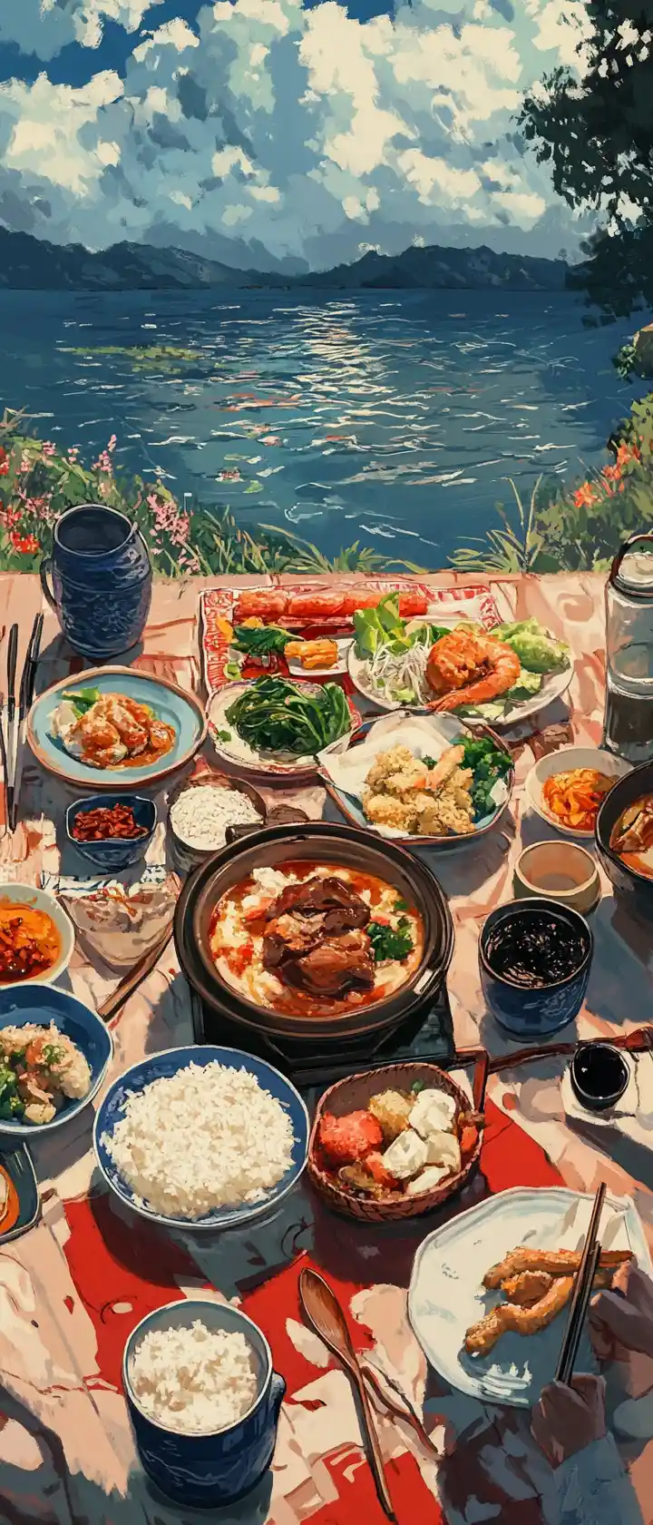 Ghibli inspired feast in a lonely hellish landscape