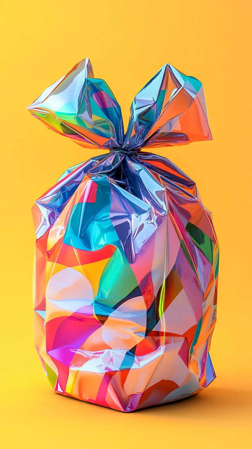 Colorful gift box wrapped with a thin uneven bow
