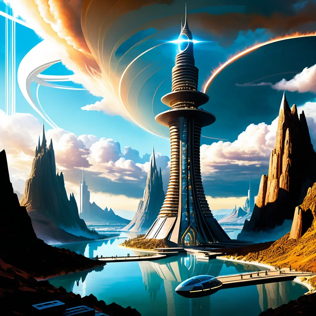 Futuristic Tower City Rising Through A Vast Sci Fi Valley