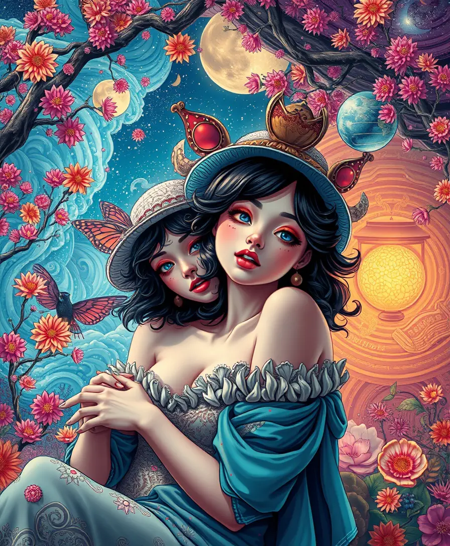 Whimsical Fantasy Characters In A Surreal Comic Landscape