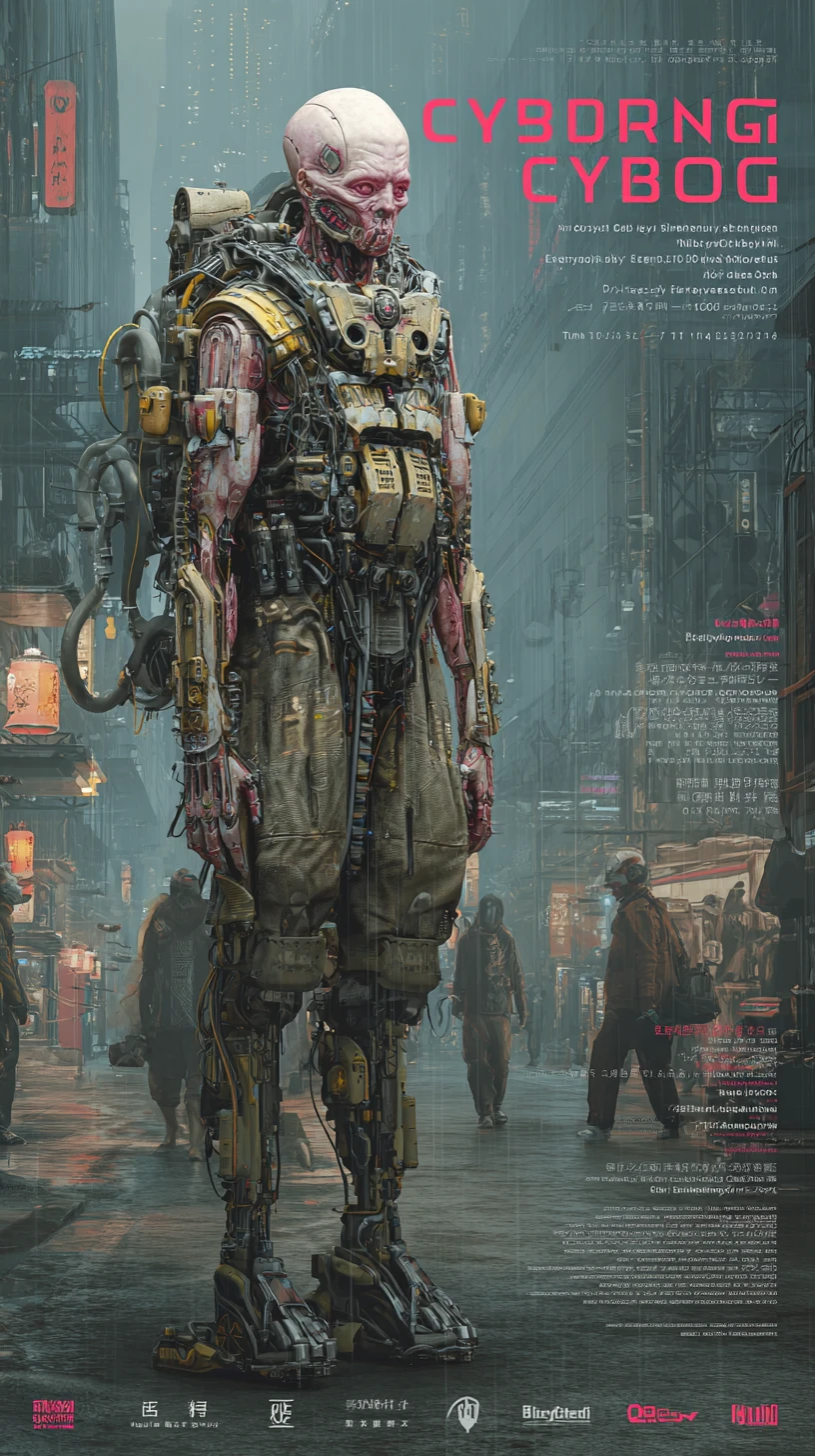 Menacing humanoid cyborg in heavy tactical armor