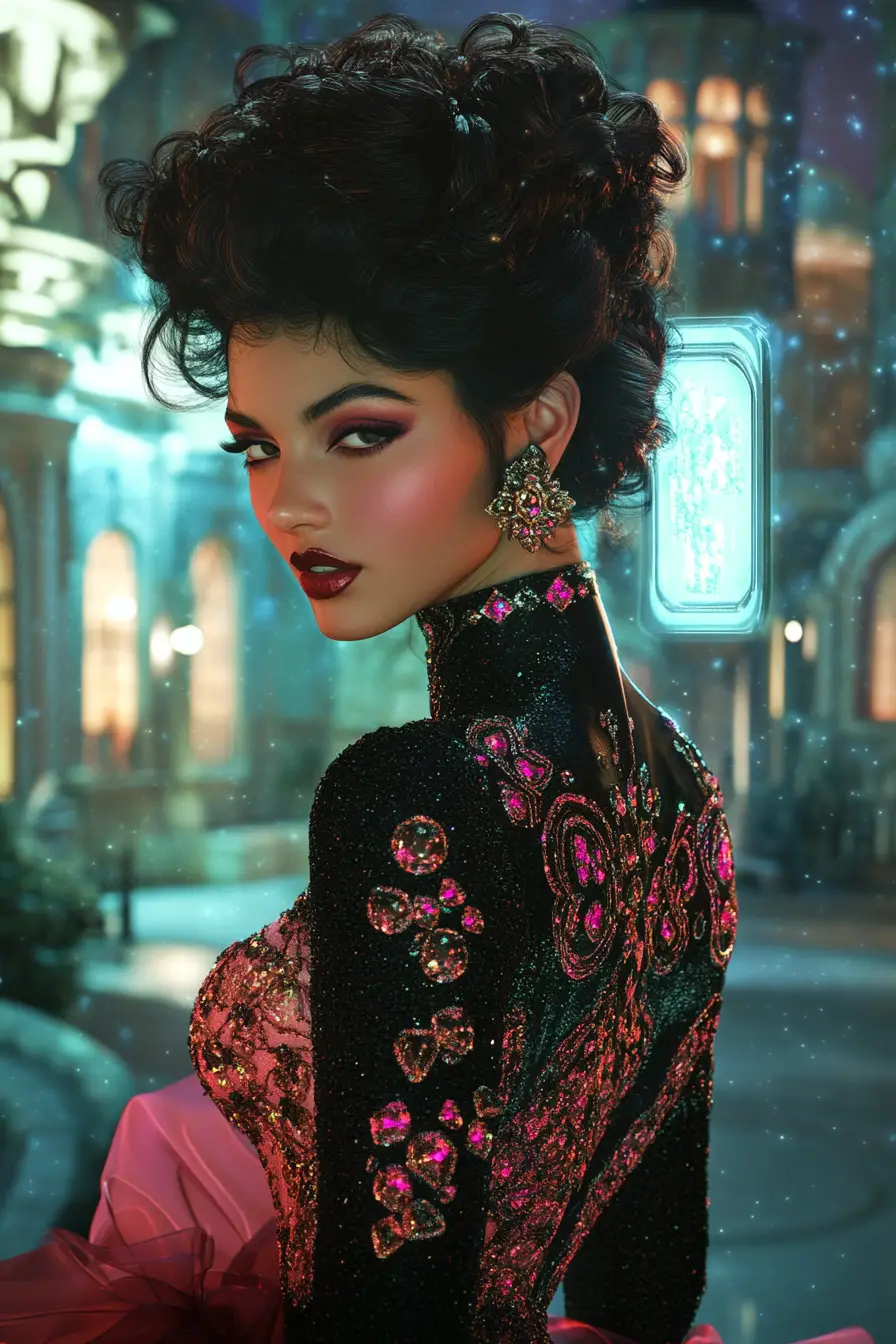Femme persane fashion dans une cour fantastique surréaliste au clair de lune