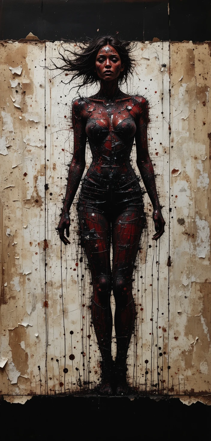 Grunge silhouette of a woman on distressed abstract background